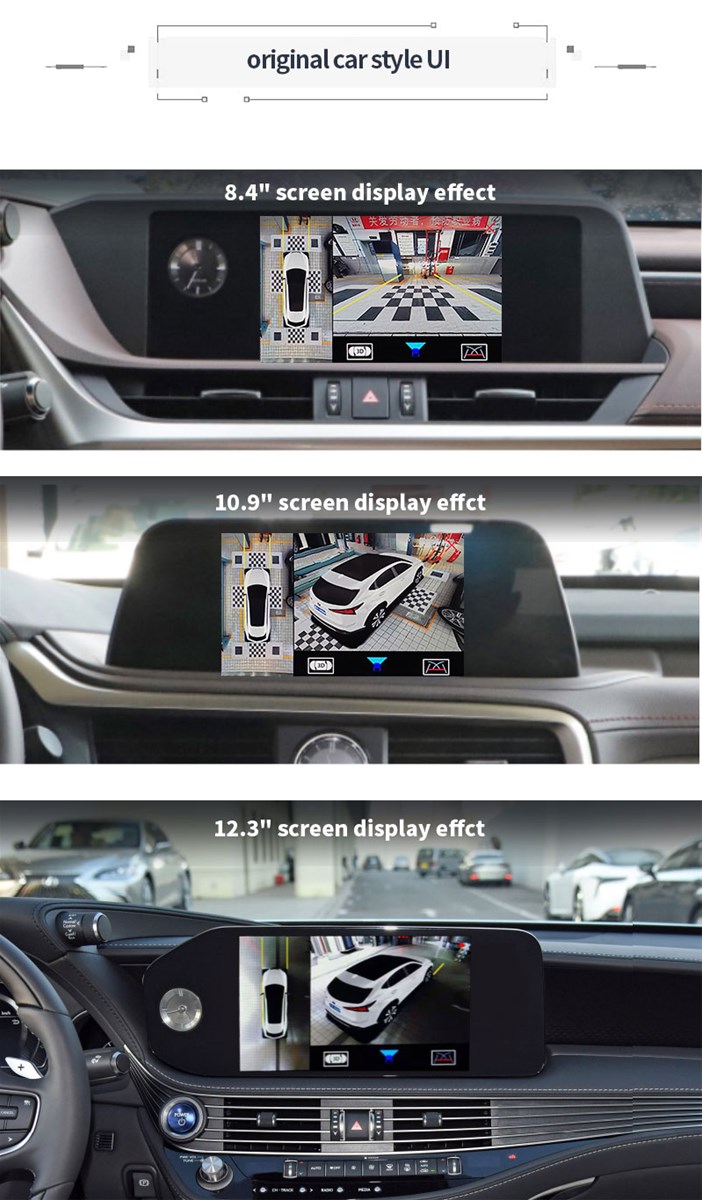 original car screen UI 360 degree bird view car camera system four 3D cameras for LEXUS