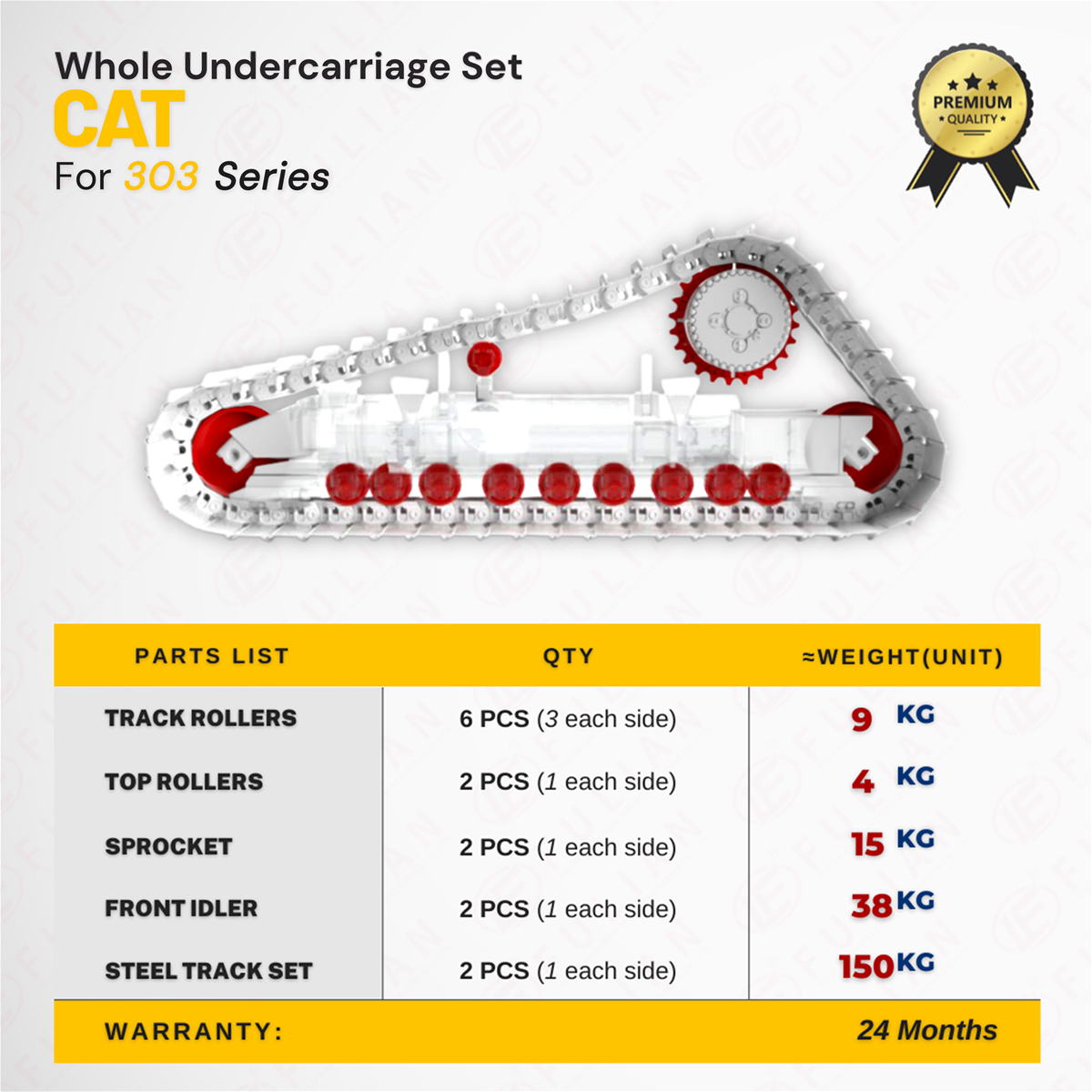 For Caterpillar 303 303CR 303CCR Excavator Undercarriage Part Rubber Track Group Sprocket Idler Top Roller Bottom Roller