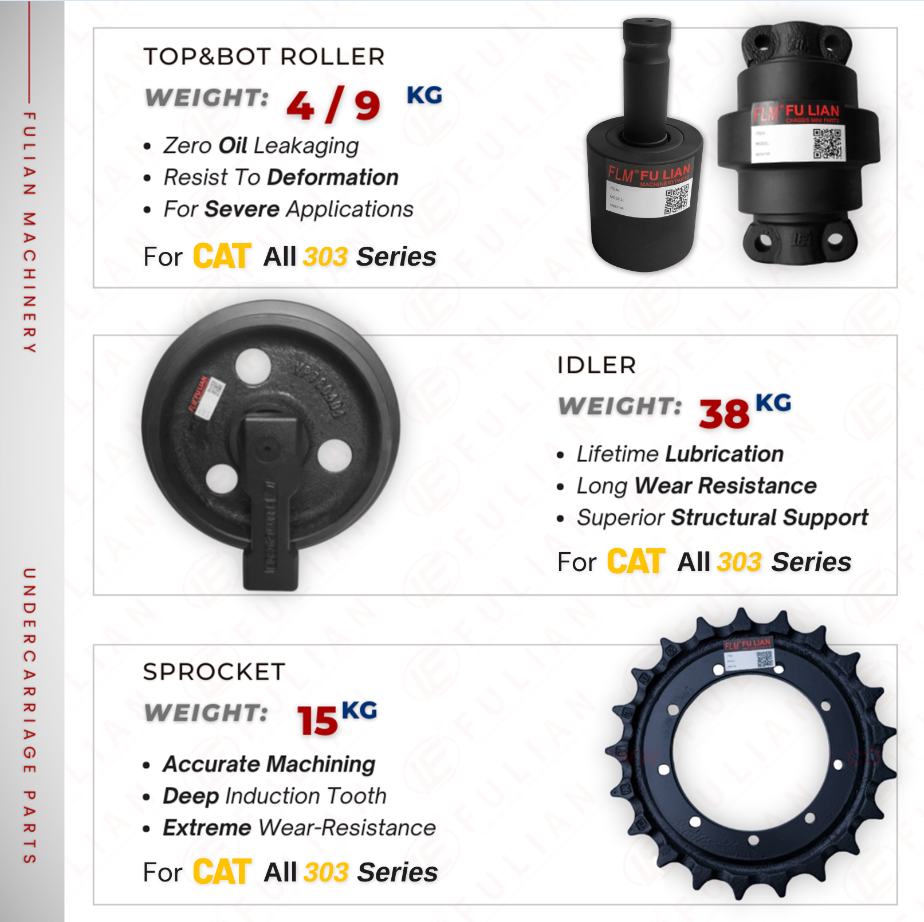 For Caterpillar 303 303CR 303CCR Excavator Undercarriage Part Rubber Track Group Sprocket Idler Top Roller Bottom Roller