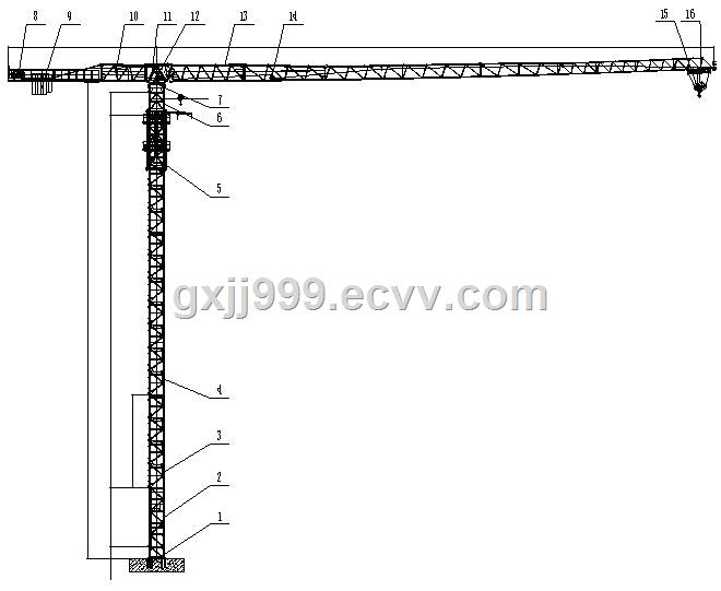 Flat Top Tower Cranes752616T Has a Max Jib Length of 75m a Maximum Capacity of 16t