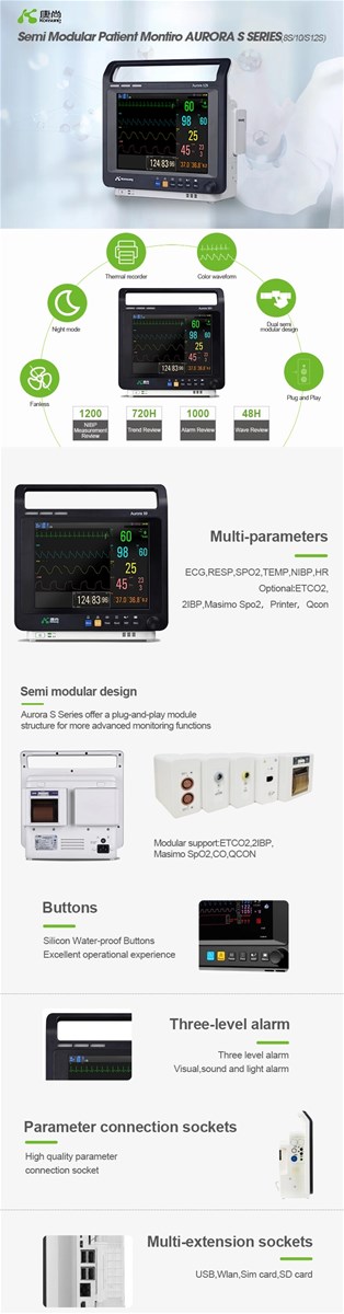 CE Approved China Medical Portable MultiLanguage Bedside Patient Monitor with Six Parameters