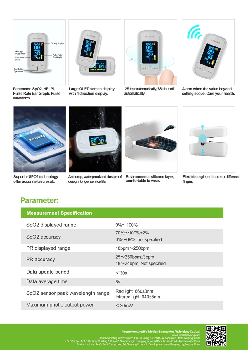 TFT Screen Visual Alarm Pediatric SpO2 Fingertip Pulse Oximeter