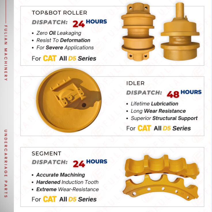 For Caterpillar D5B D5C D5G D5N bulldozer Undercarriage spare Parts Track group Sprocket Idler Top roller Track Roller