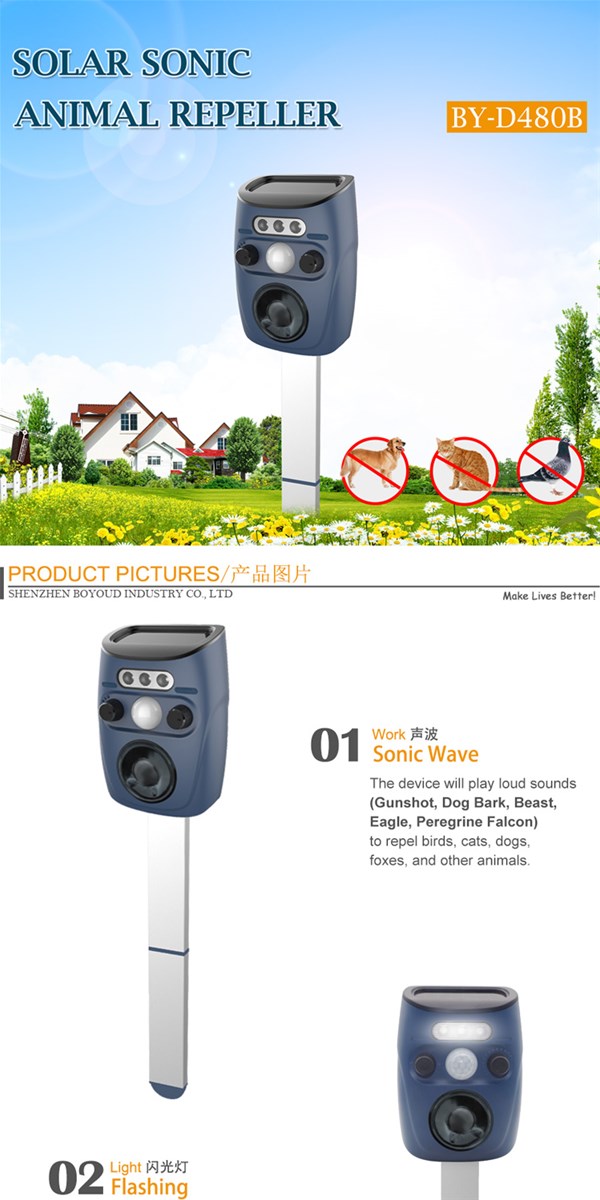 Portable sound animal pest repeller ultrasonic solar anti cat deer repellent for garden