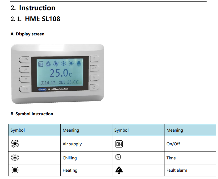 SL108S display for intelligent control system and air conditioner and ICT