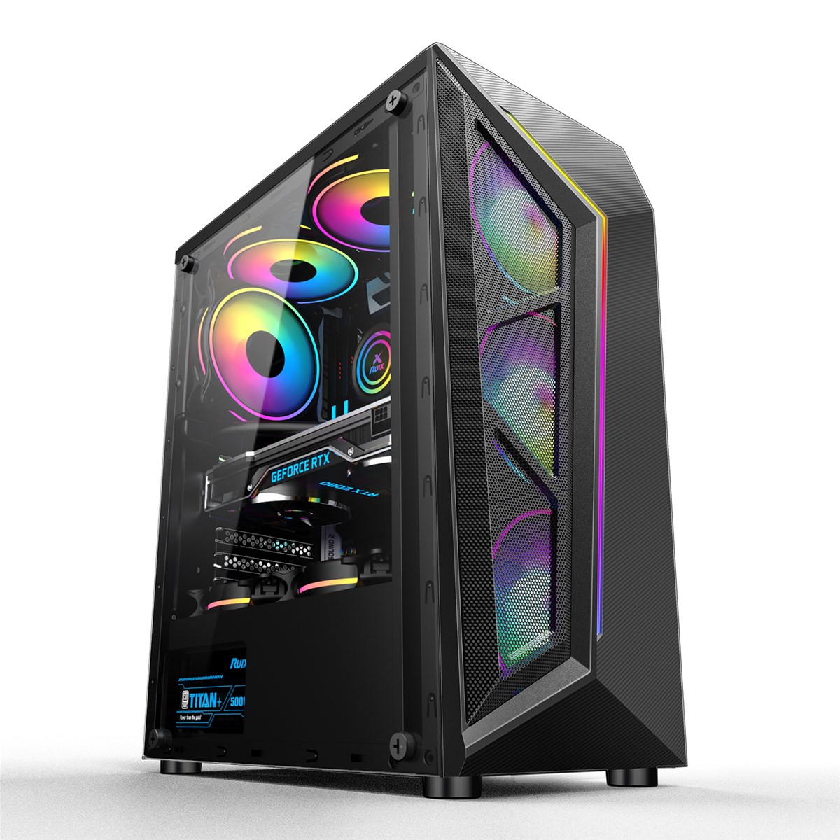 Width Chassis PC with RGB Strip Lights Custom Metal Mesh PC Cabinet Computer Case