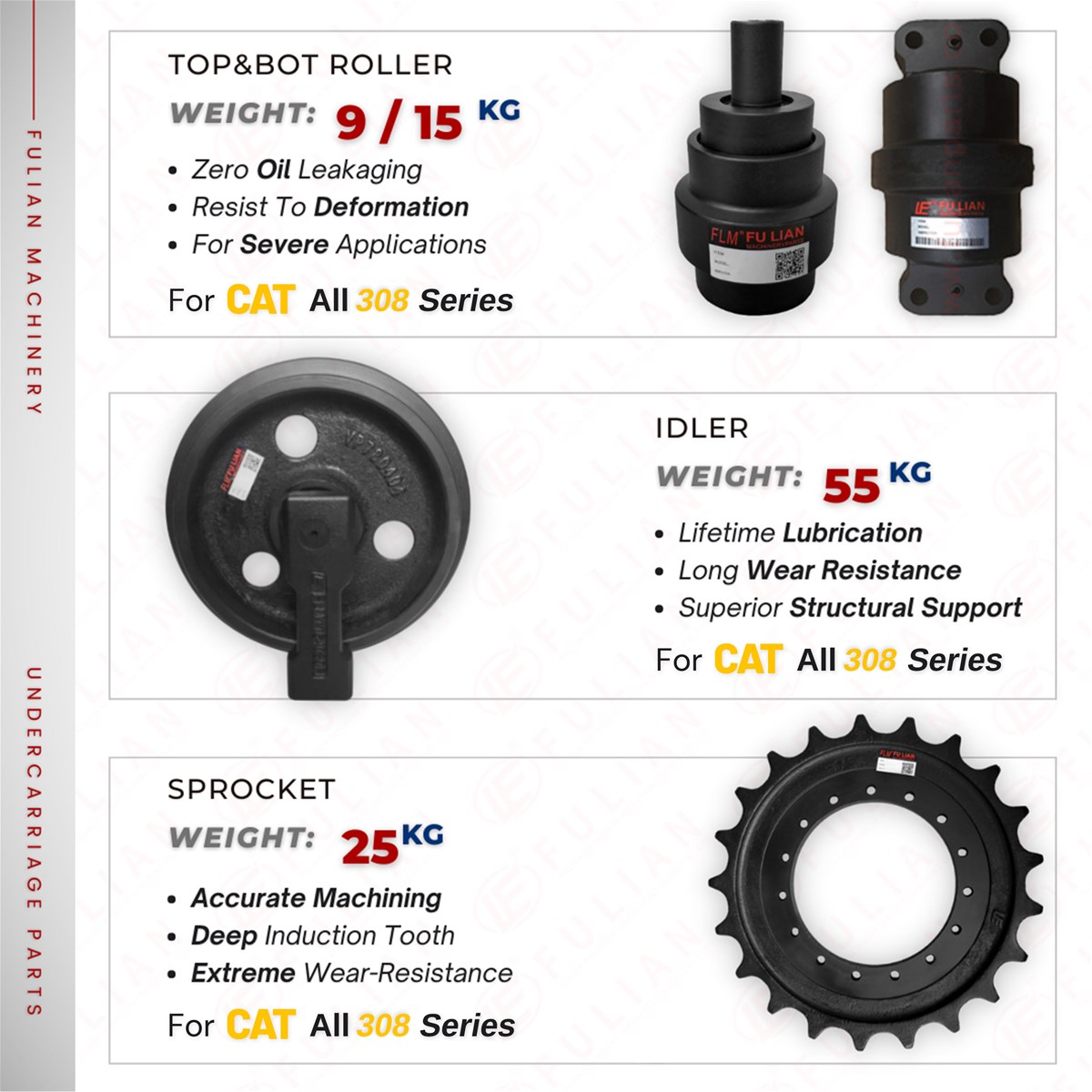For Caterpillar 308 308B 308C 308E Excavator Undercarriage Parts Idler Top Roller Bottom Roller Sprocket Track Group