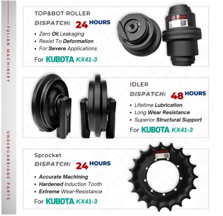 For Kubota KX41 KX413 Undercarriage Parts Idler Bottom Roller Sprocket Top Carrier Roller Mini Excavator