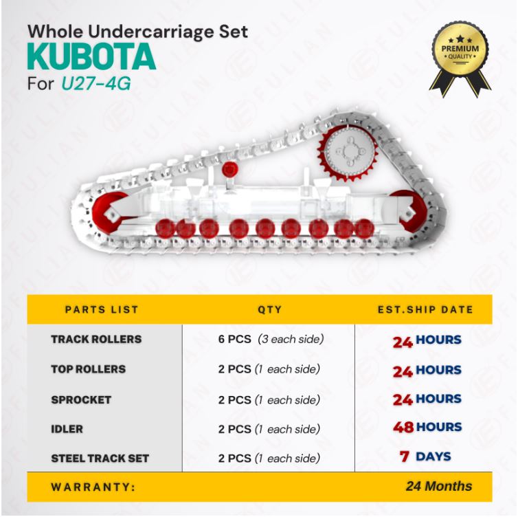 For Kubota U27 U274G Undercarriage Parts Idler Bottom Roller Sprocket Top Carrier Roller Rubber Track Mini Excavator
