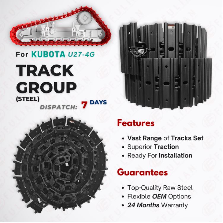 For Kubota U27 U274G Undercarriage Parts Idler Bottom Roller Sprocket Top Carrier Roller Rubber Track Mini Excavator