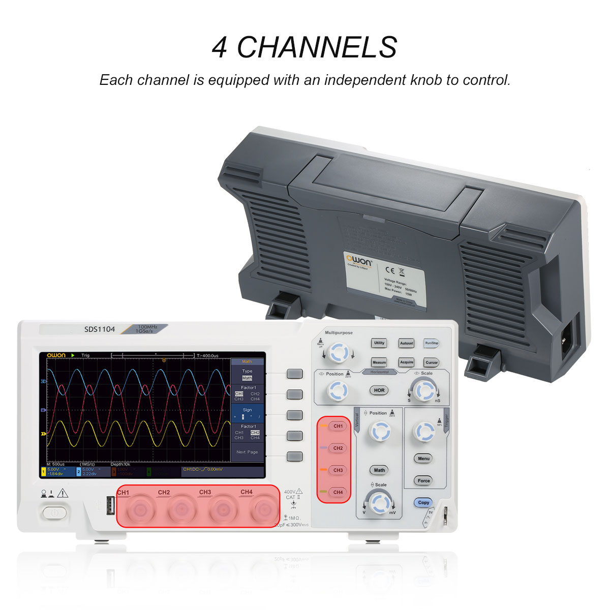 4 Channel Oscilloscope with 7in LCD Display 100MHz Bandwidth 1GSs Oscilloscope
