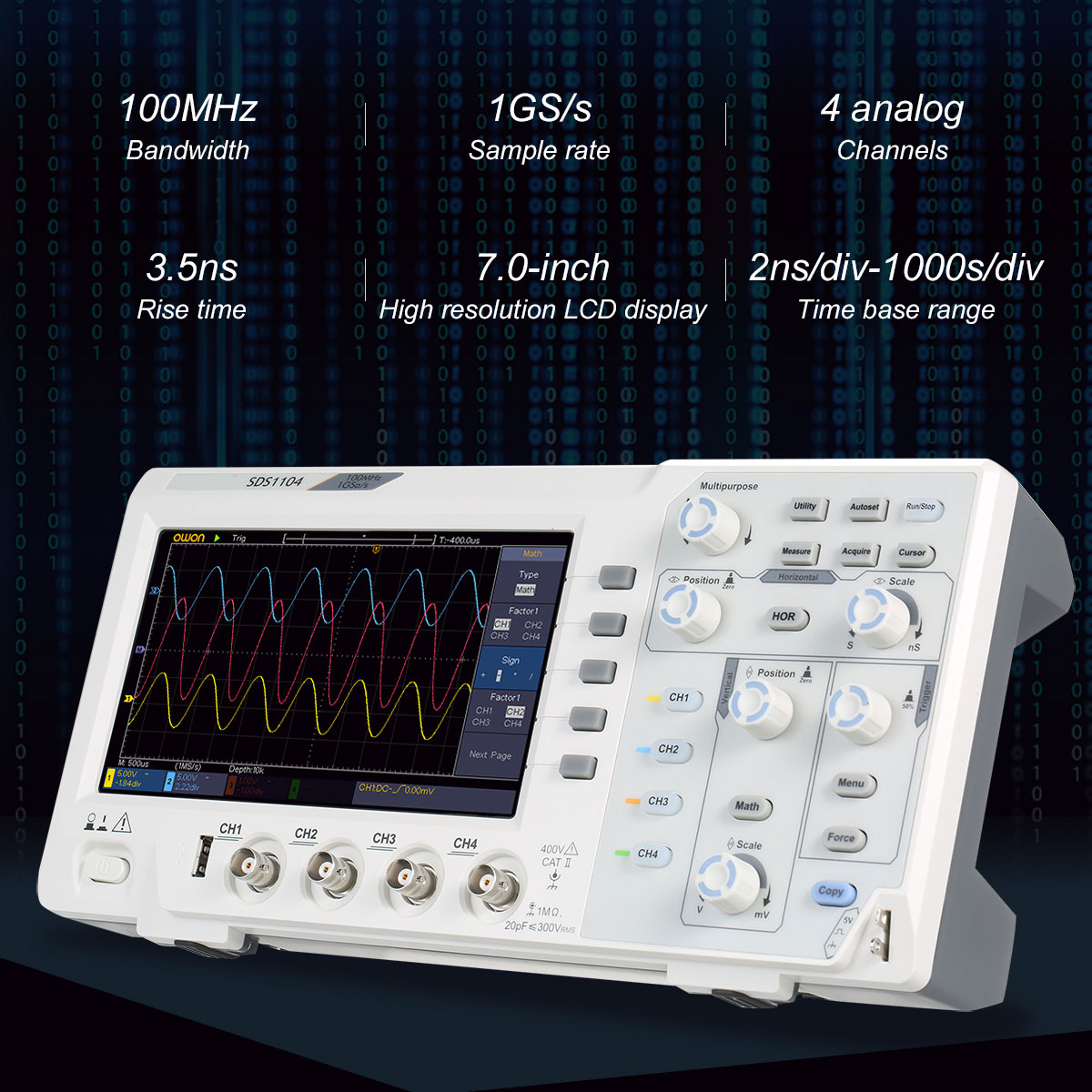 4 Channel Oscilloscope with 7in LCD Display 100MHz Bandwidth 1GSs Oscilloscope