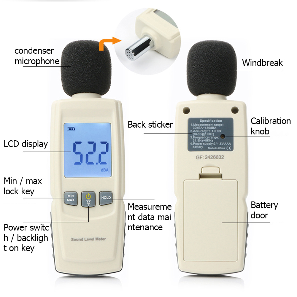 Digital Sound Level Meter Sonometros Noise Audio Level Tester 30130dB Decibels Tester Sound Meter