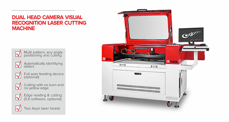Dual Head Auto Vision Positioning Leather Fabric Embroider Textile Label Cutter CNC CO2 Laser Engraving Cutting