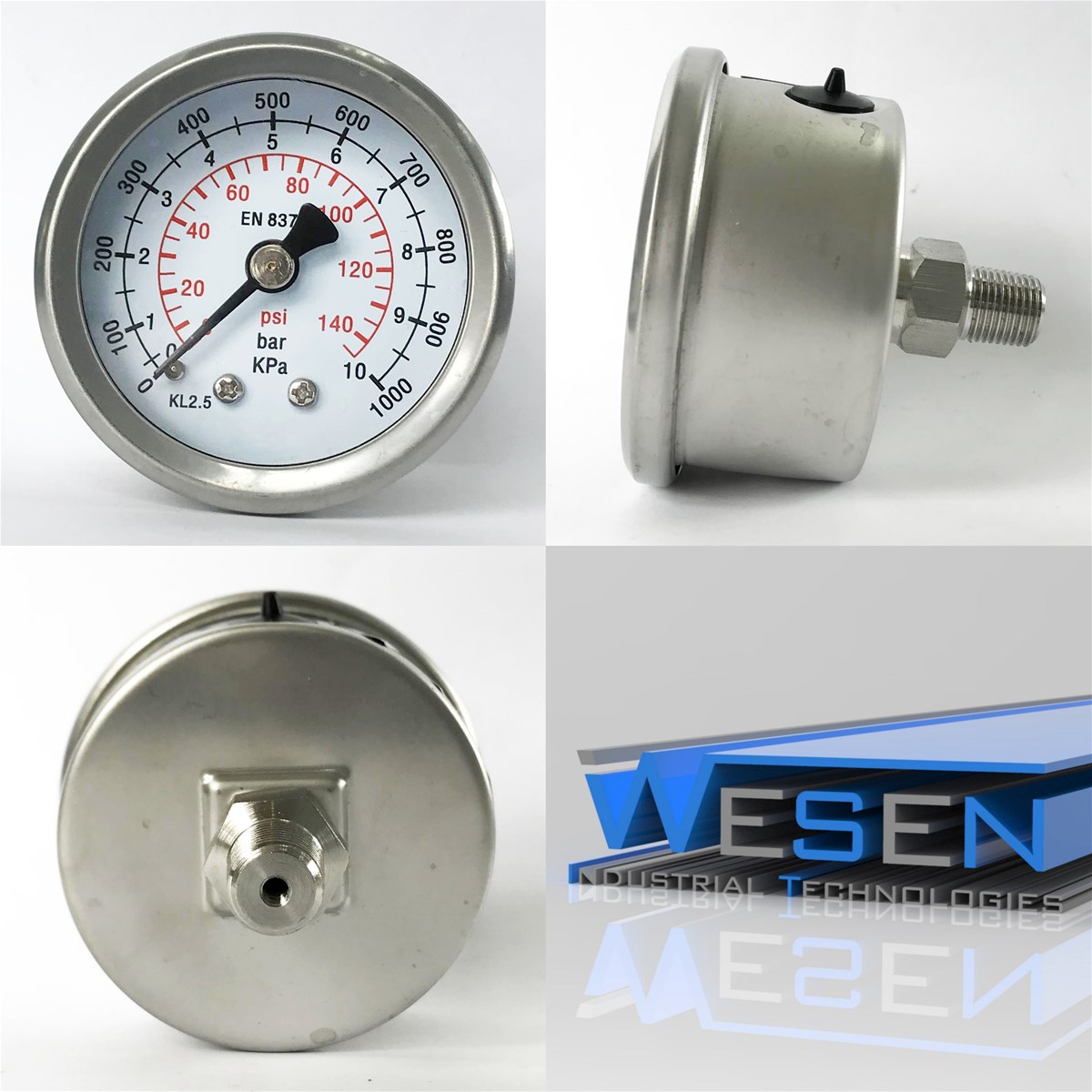 WESEN Technologies Pressure Gauge 50mm All stainless steel 140psi 10bar