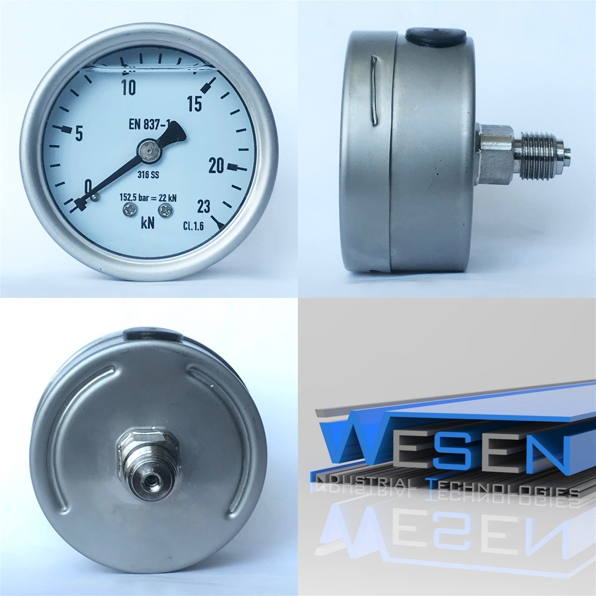 WESEN Technologies Pressure Gauge 63mm oil filled back mount WESEN Technologies Pressure Gauge 63mm oil filled back mount