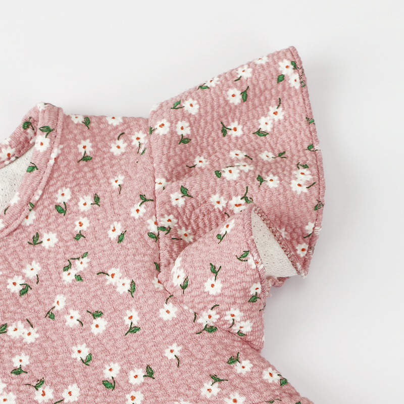 Summer Pink Flower Cute Girl Dress Kids Fly Sleeve Flower Print Princess skirt