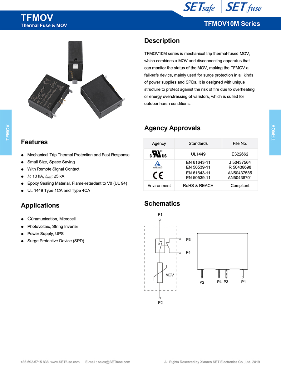 Tfmov10m Series Thermally Protected Varistor Manufacturers with UL TUV CE