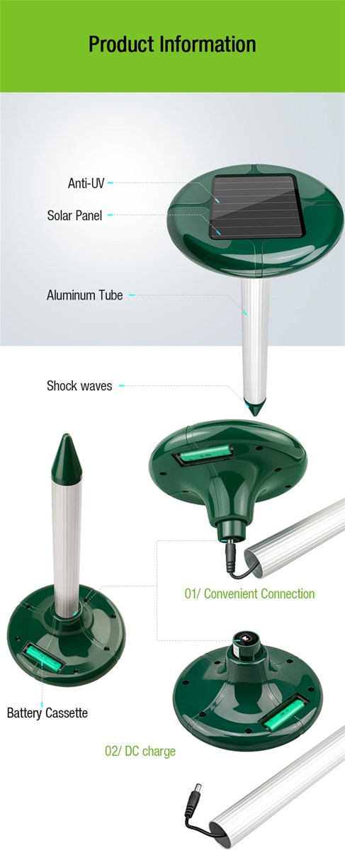 Factory Price Garden Solar Mole Repeller with Battery Case