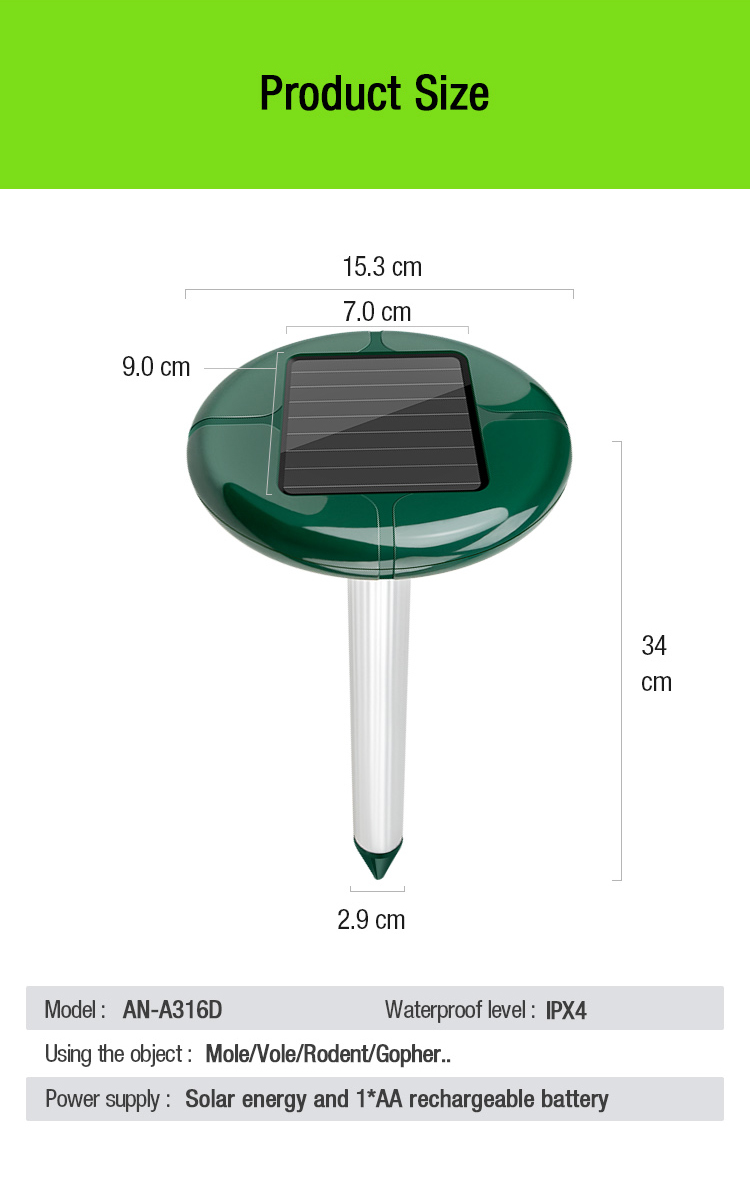 Factory Price Garden Solar Mole Repeller with Battery Case