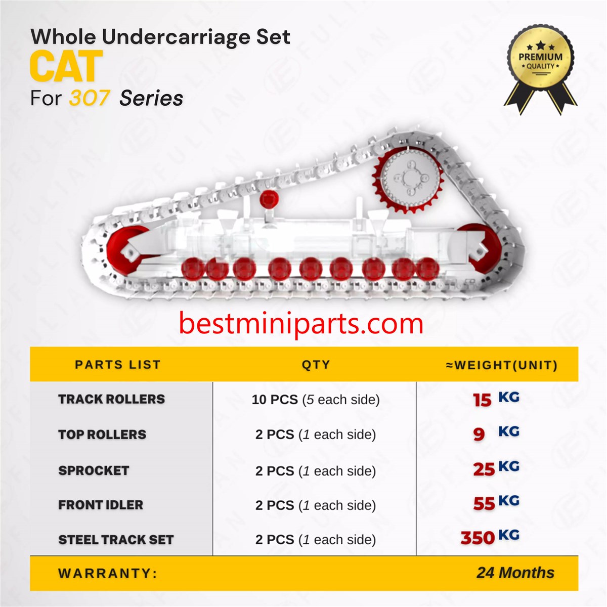 For Caterpillar 307 307B 307C 307D 3075 Excavator Undercarriage Parts Sprocket Idler Top Roller Bottom Roller Track