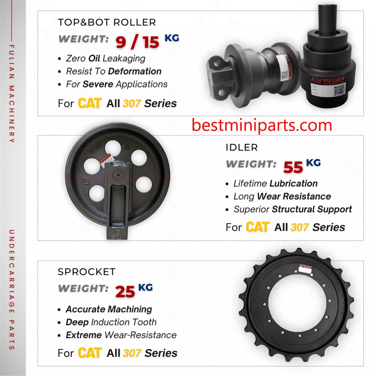 For Caterpillar 307 307B 307C 307D 3075 Excavator Undercarriage Parts Sprocket Idler Top Roller Bottom Roller Track