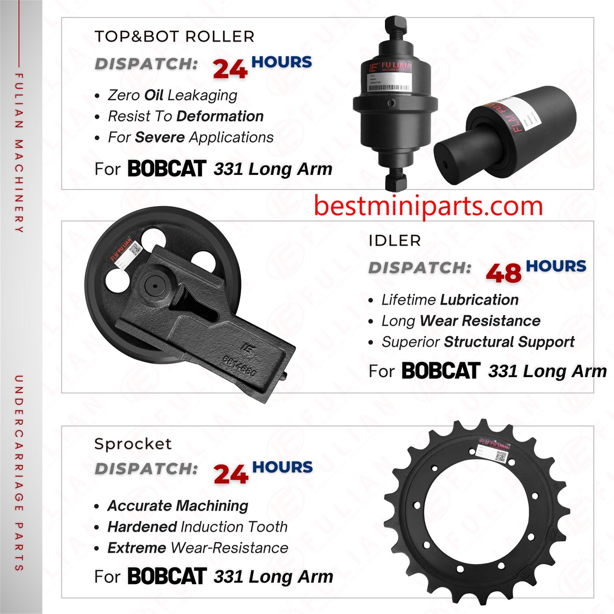 331 X331 Undercarriage Parts Rubber Track Idler Bottom Roller Sprocket Top Carrier Roller for Bobcat Mini Excavator