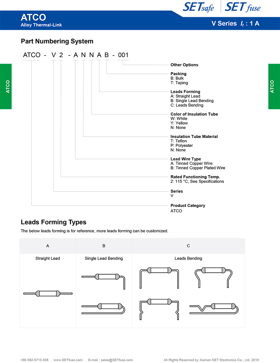 Atco All Series Thermal Fuse Cutoff Link Motor Protector Manufacturers with UL cUL TUV