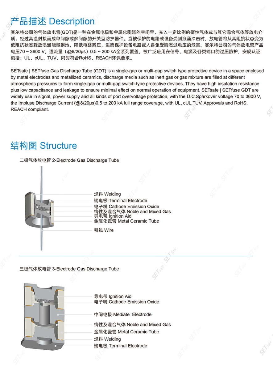 Gdt All Series Gas Discharge Tube with RoHS Reach UL cUL TUV