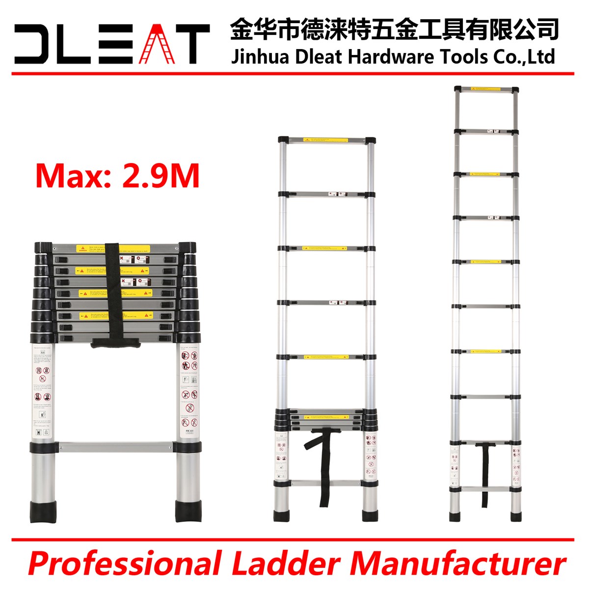 Dleat 29M Aluminum Single Telescopic Ladder With EN131