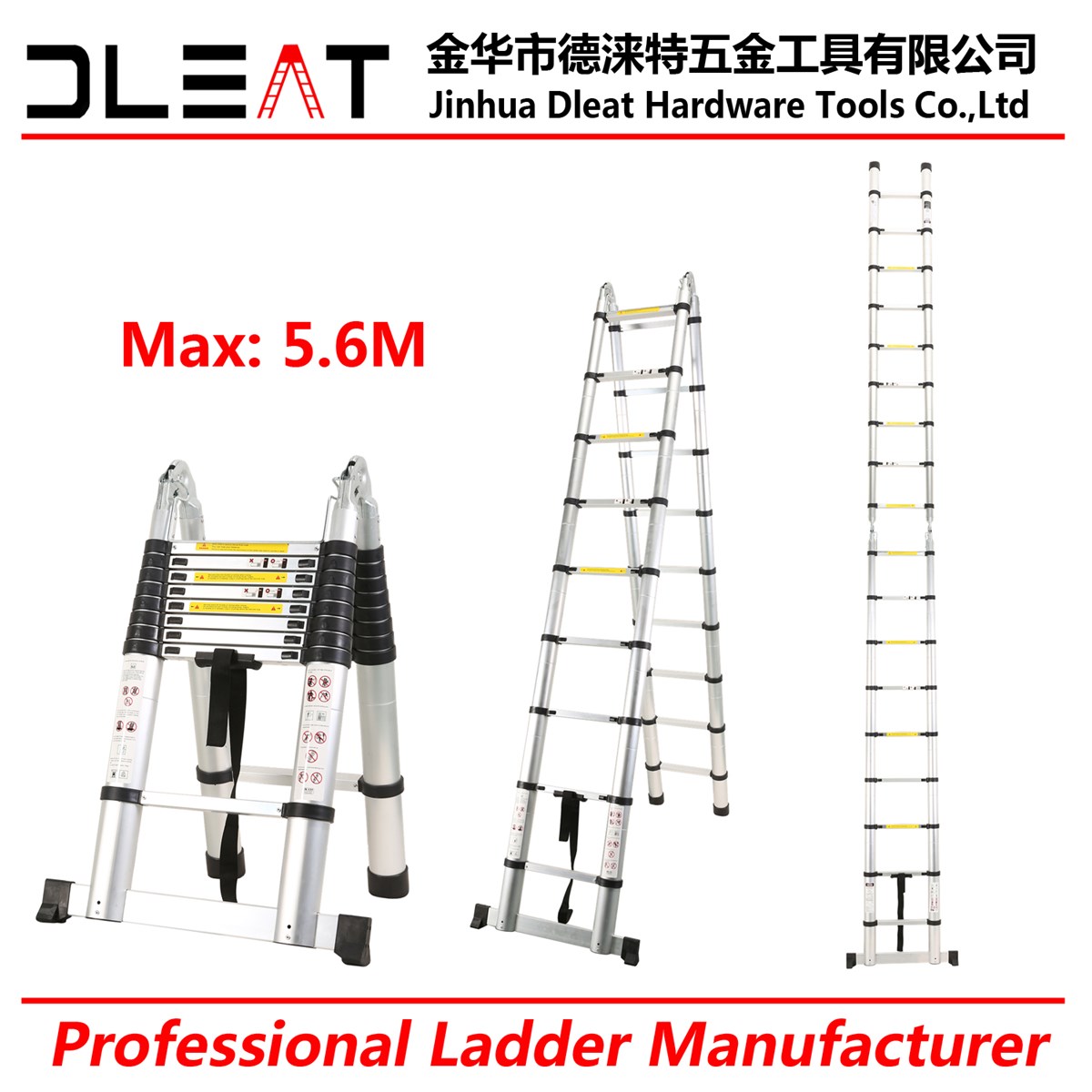 Dleat 28M28M Aluminum Double Telescopic Ladder With EN131