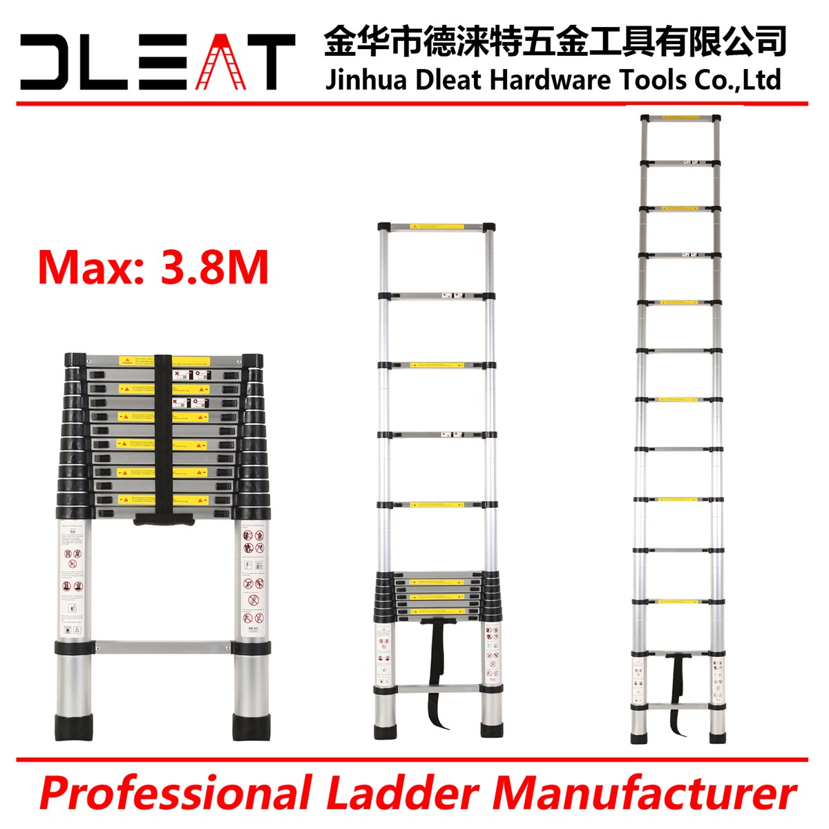 Dleat 38M Aluminum Single Telescopic Ladder With EN131