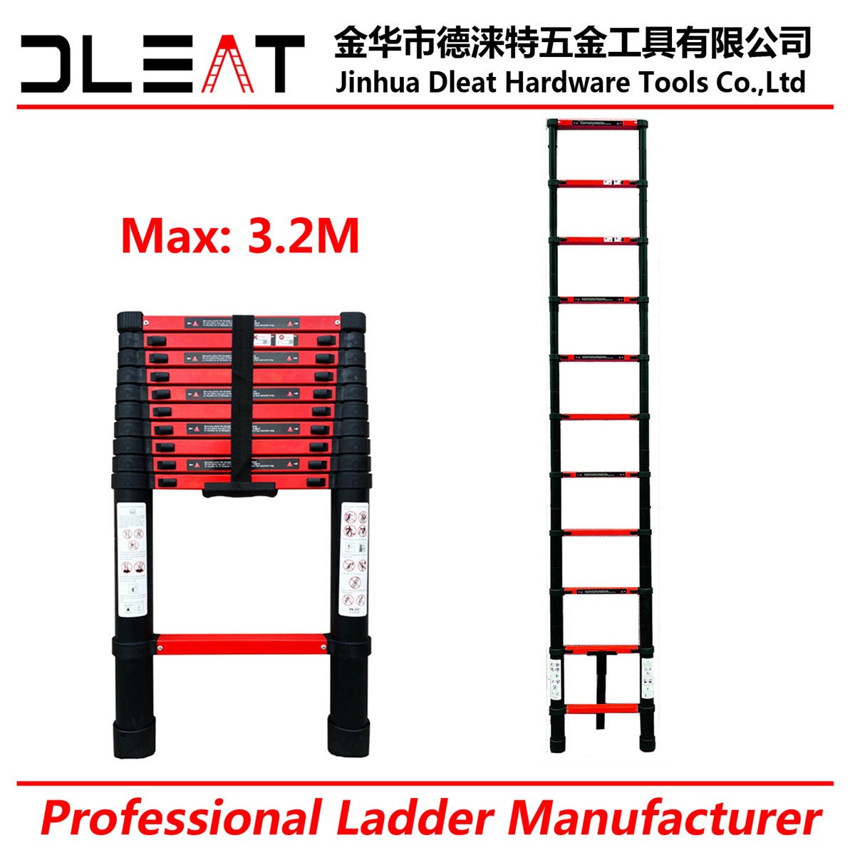 New Color Dleat 32M Aluminum Single Telescopic Ladder With EN131