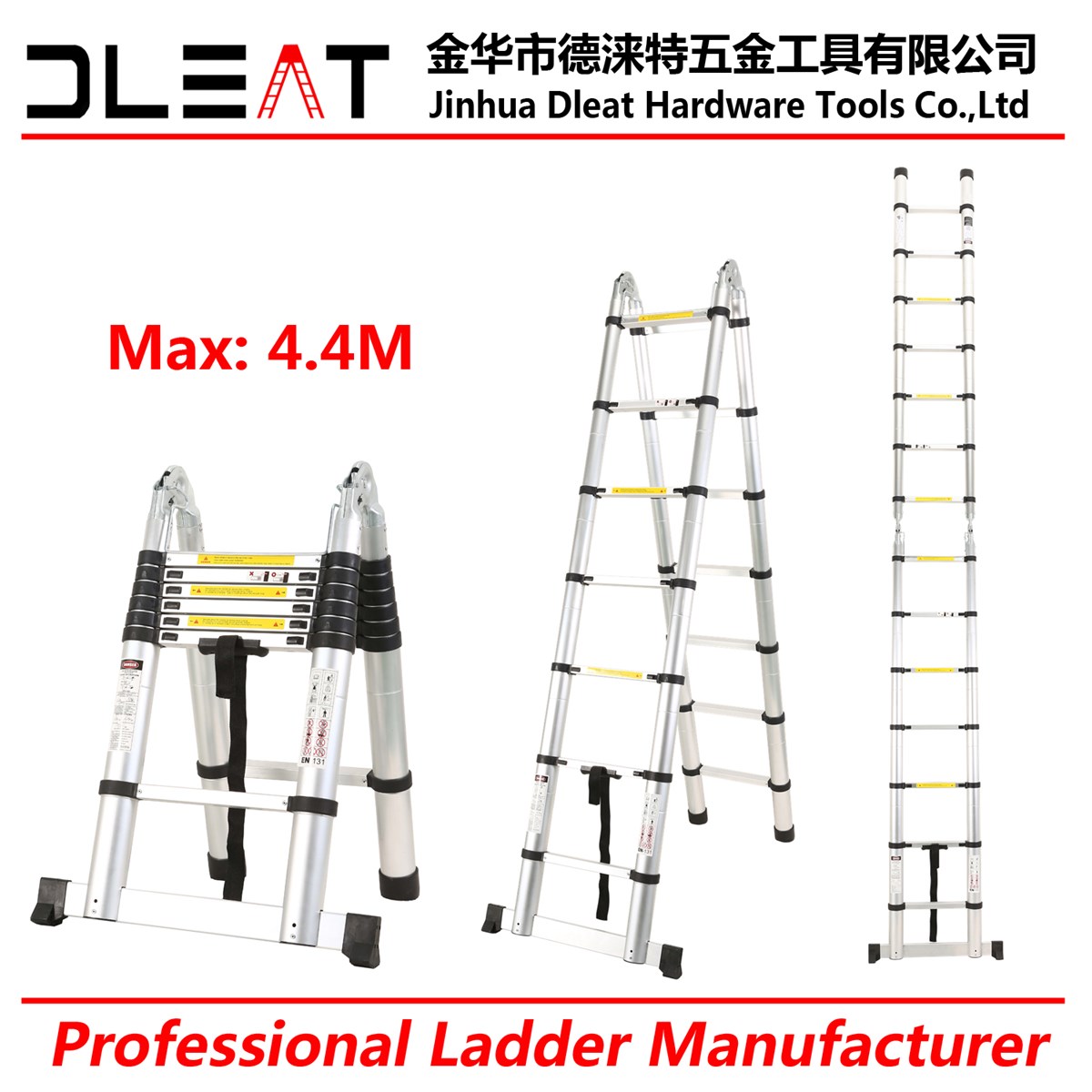 Dleat 22M22M Aluminum Double Telescopic Ladder With EN131