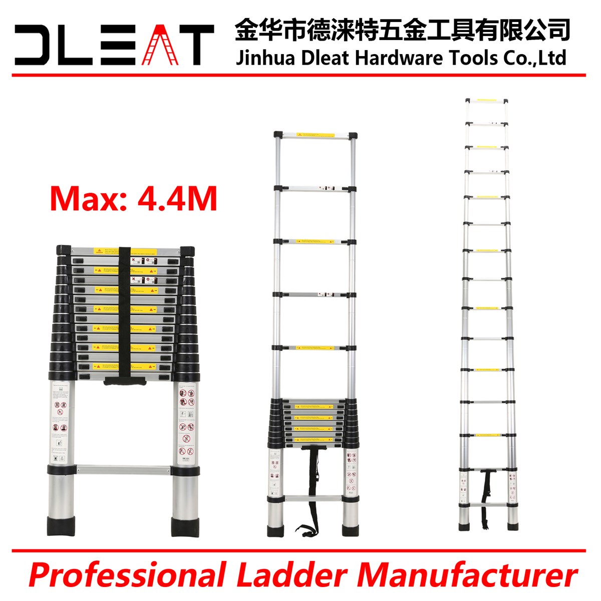 Dleat 44M Aluminum Single Telescopic Ladder With EN131