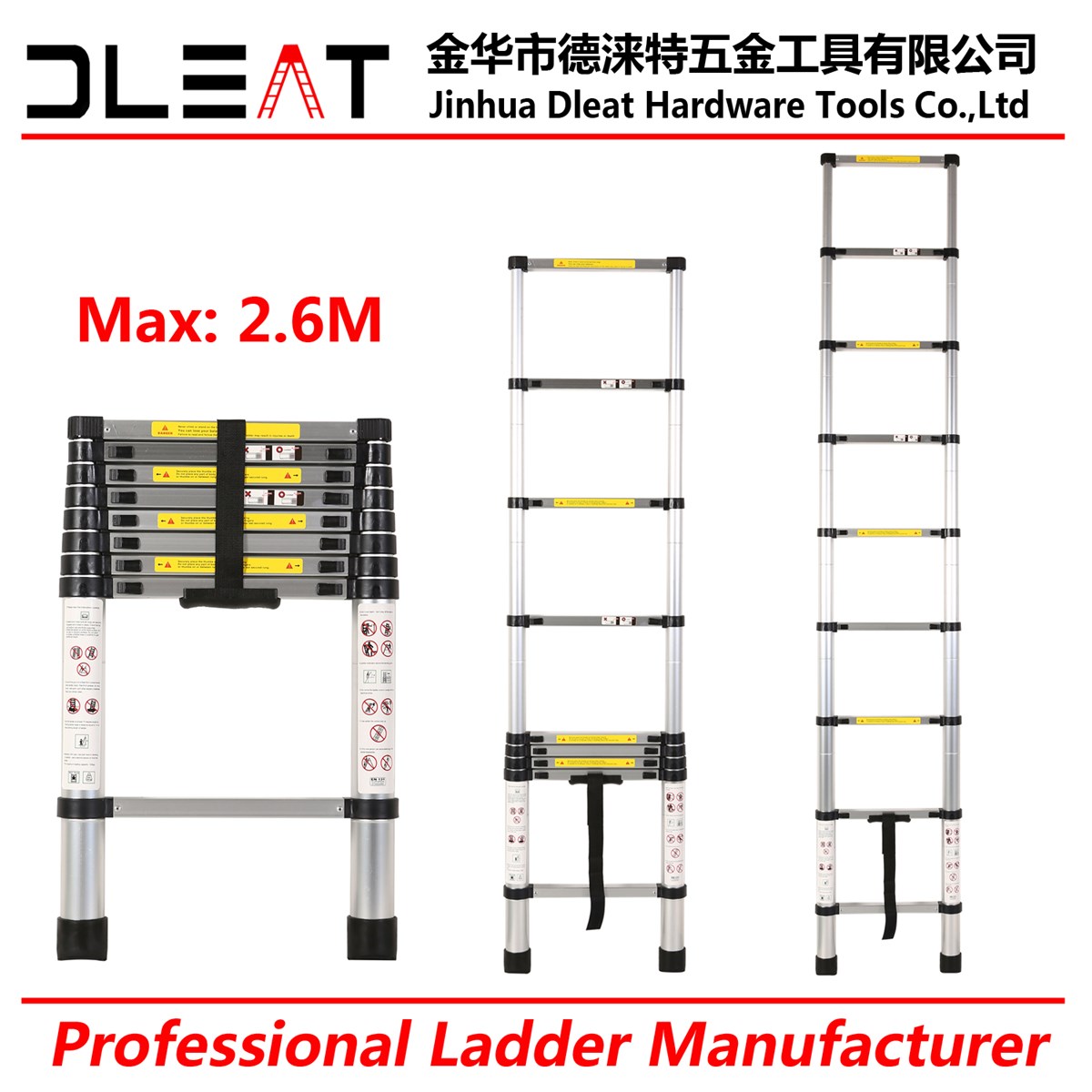 Dleat 26M Aluminum Single Telescopic Ladder With EN131