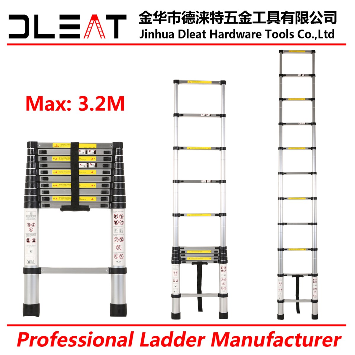 Dleat 32M Aluminum Single Telescopic Ladder With EN131