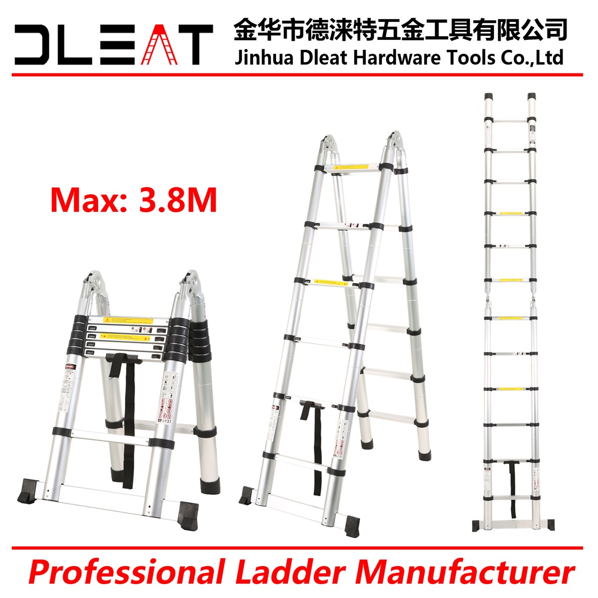 Dleat 19M19M Aluminum Double Telescopic Ladder With EN131