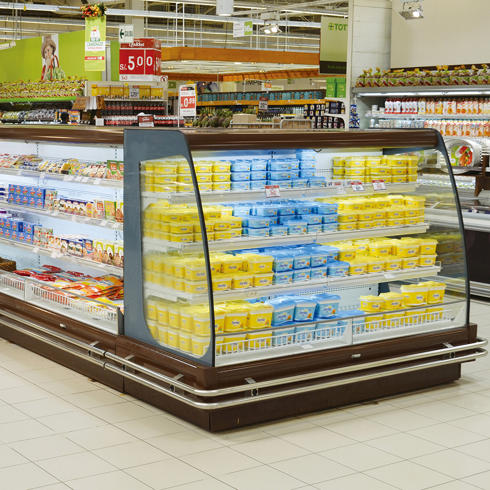 Semi Upright Produce Meat Dairy Liquid Display Cabinets