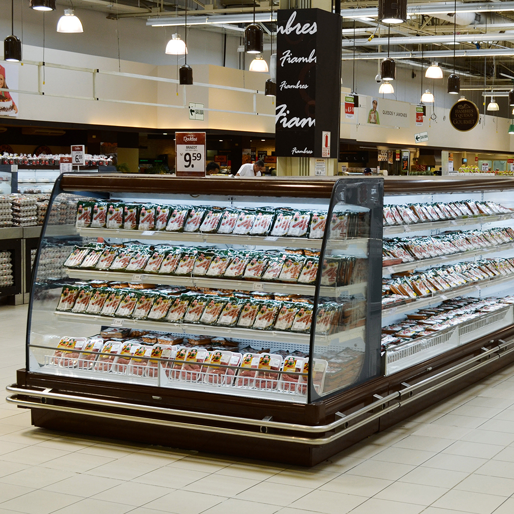 Semi Upright Produce Meat Dairy Liquid Display Cabinets