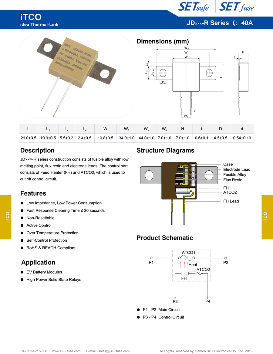 Itco Jd Series 150 VDC Idea Thermal Link Fuse Cutoff Motor Protector Manufacturers with UL cUL TUV PSE CCC Kc