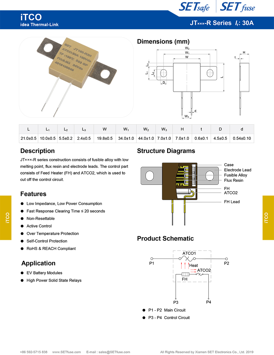 Itco Jt Series 150 VDC Idea Thermal Link Fuse Cutoff Motor Protector Manufacturers with UL cUL TUV PSE CCC Kc