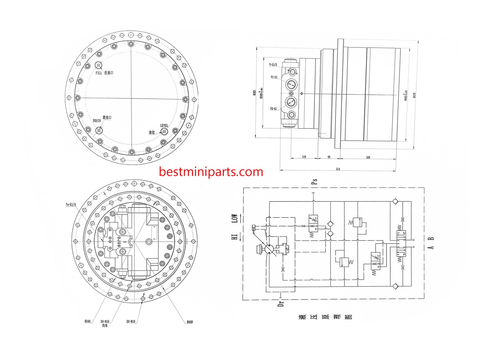 Excavator undercarriage parts final drive assy DH215 DH220 DH225 sprocket drive travel motor for Doosan Hyundai