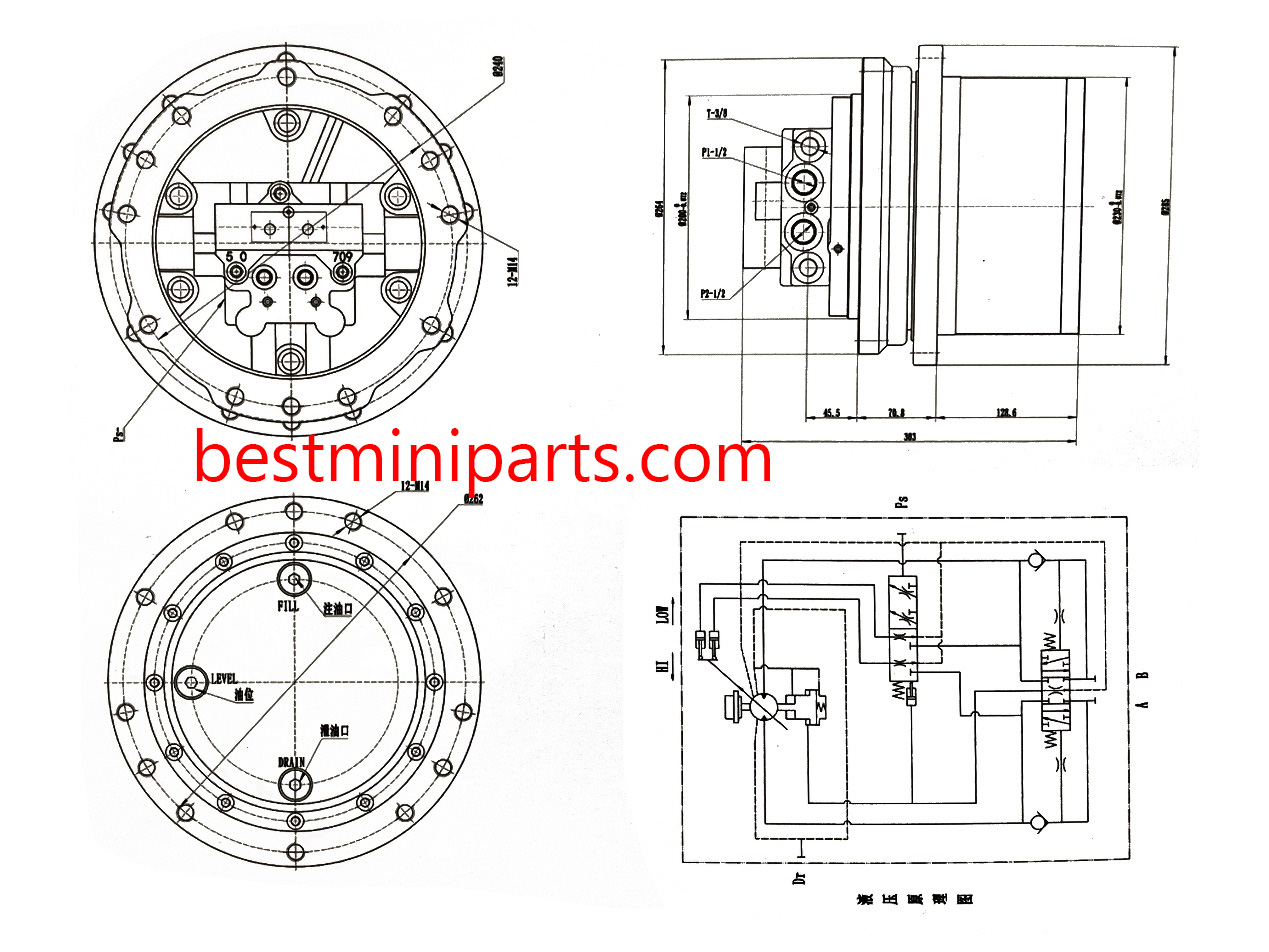 Excavator undercarriage parts MAG33VP550 MAG33VP650 final drive travel motor for Hitachi Kubota Liugong LOVOL