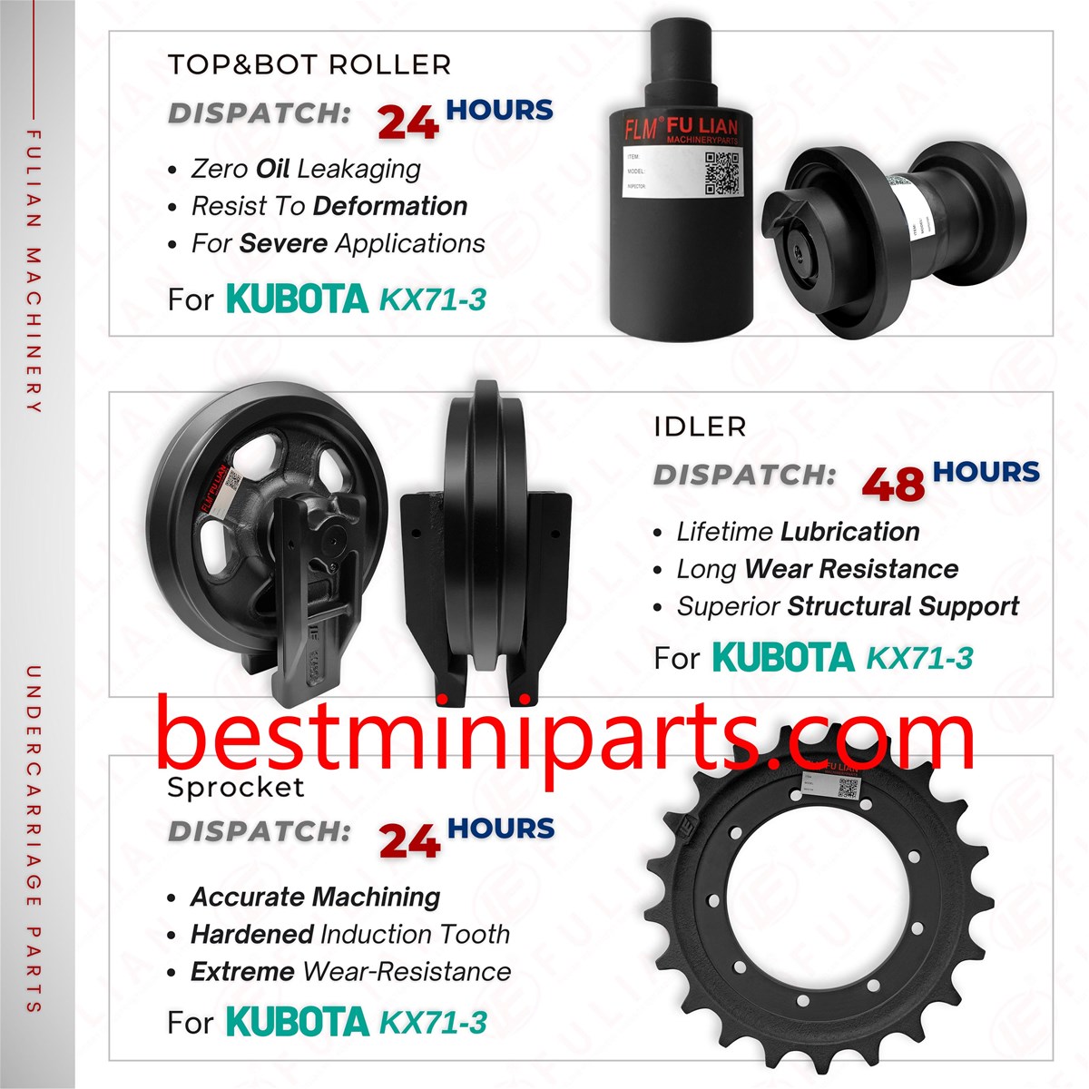 KX71 KX713 Undercarriage Replacement Parts Track Bottom Roller FOR Kubota Mini Excavator