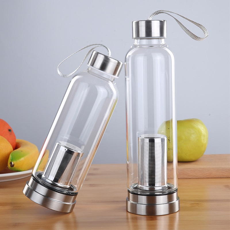bpa free custom reusable water bottle glass with stainless cap brief classical stylish