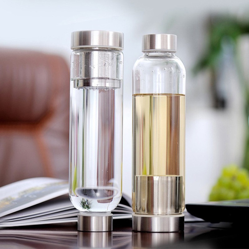 bpa free custom reusable water bottle glass with stainless cap brief classical stylish