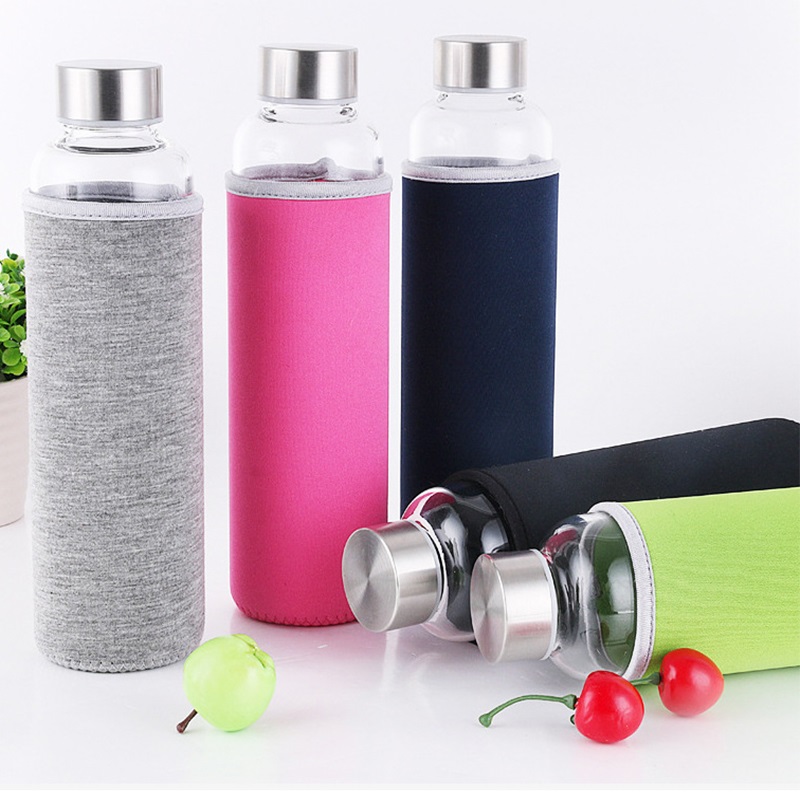bpa free custom reusable water bottle glass with stainless cap brief classical stylish