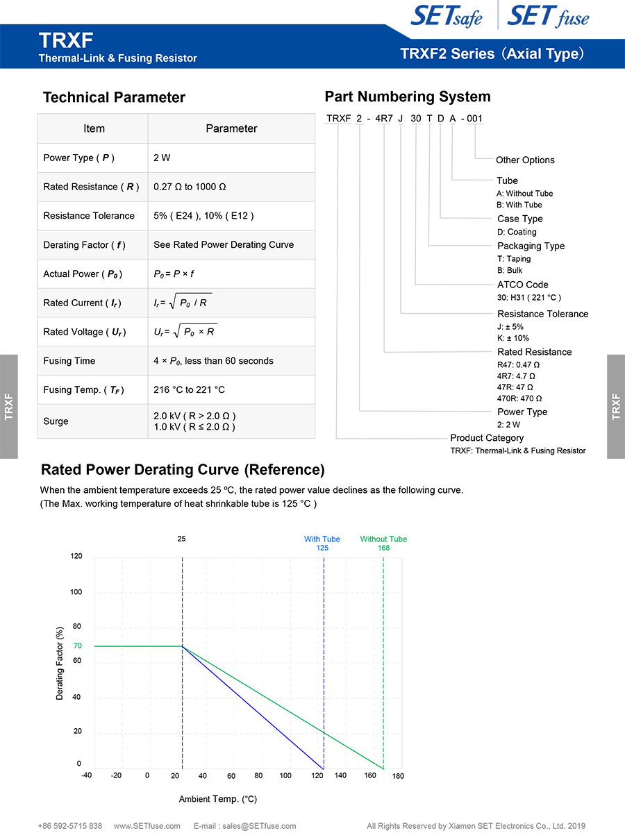 Trxf2 Axial Type Series ThermalLink Fusing Resistor TRXF Power Resistor Rxf Manufacturers with UL TUV CQC