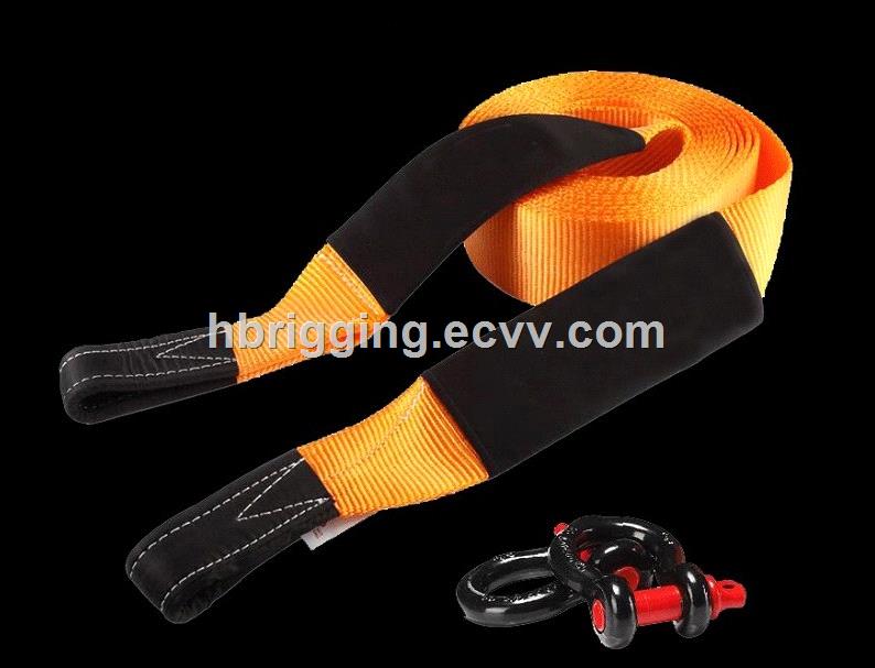 Recovery strap tow snatch custom car emergency tool polyester heavy duty recovery tow straps with shackle snatch